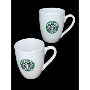 Older 2007. 2 Starbucks Mermaid Siren Logo Coffee Tea Mug Cup 10 oz White Green